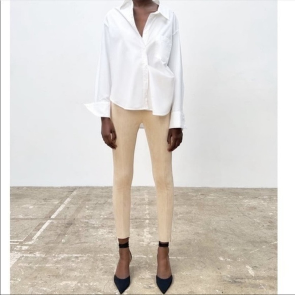 New Zara | Highrise Faux Suede Taupe Brown Leggings Split Zipper Hem